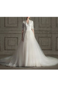 Women Deep V-Neck Silky Solid Colored Long Tail Skirt Wedding Dress