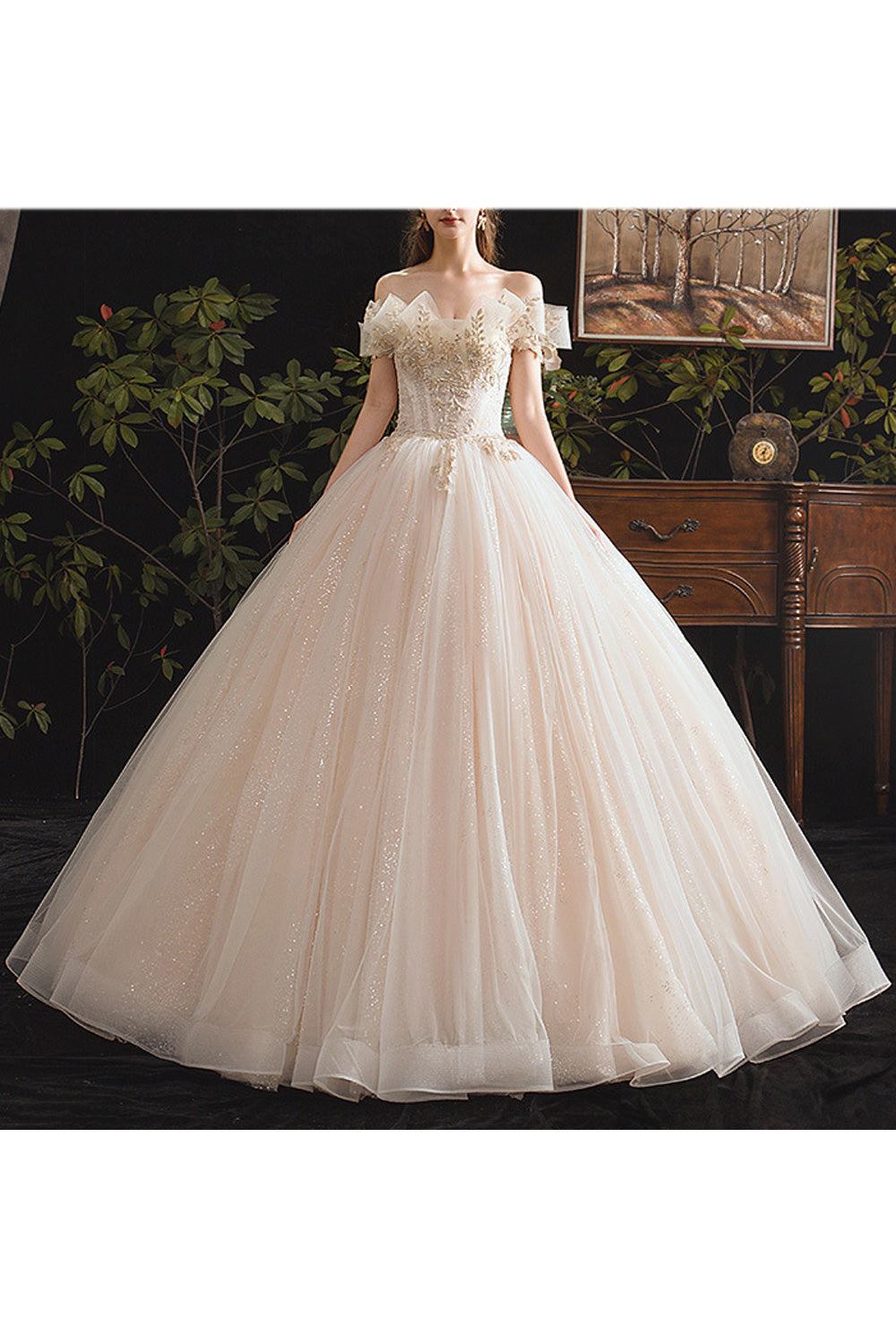 Women Long Shiny Ball Gown Pretty Breathable Wedding Dress