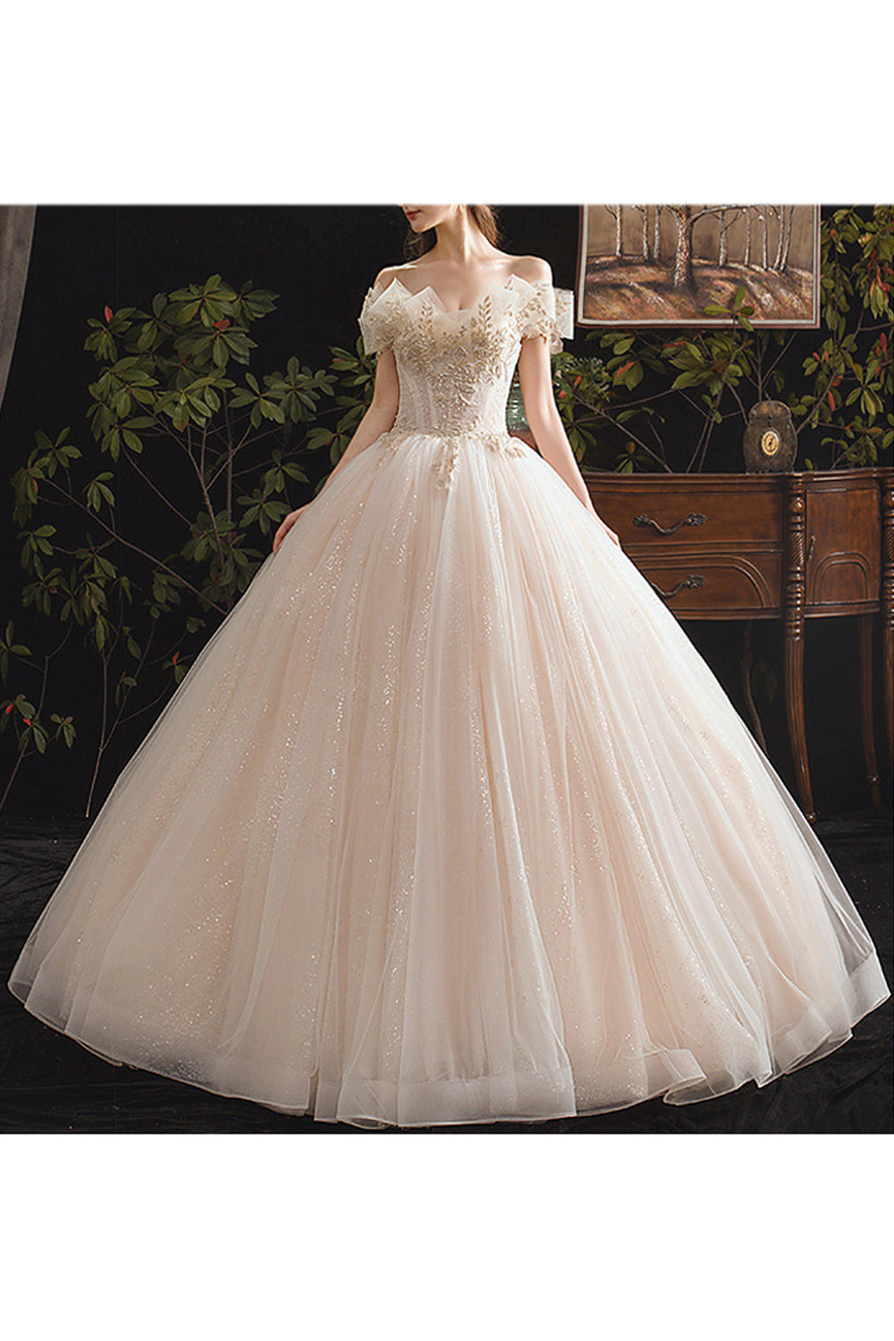 Women Long Shiny Ball Gown Pretty Breathable Wedding Dress