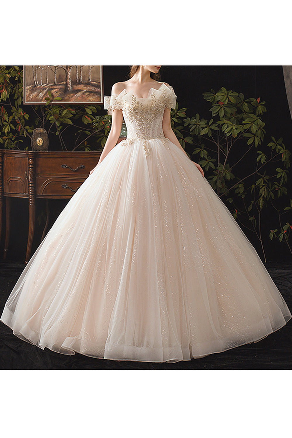 Women Long Shiny Ball Gown Pretty Breathable Wedding Dress