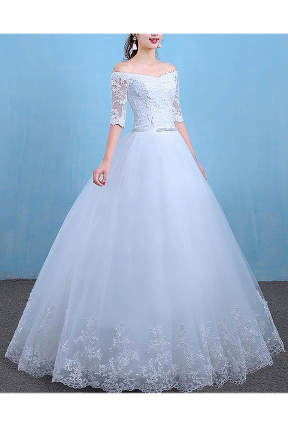 Women Off-Shoulder Half Sleeve Classic Wedding Dress