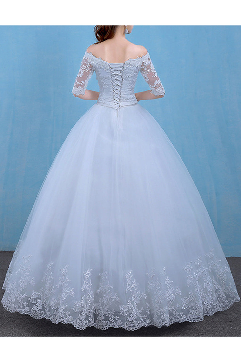 Women Off-Shoulder Half Sleeve Classic Wedding Dress