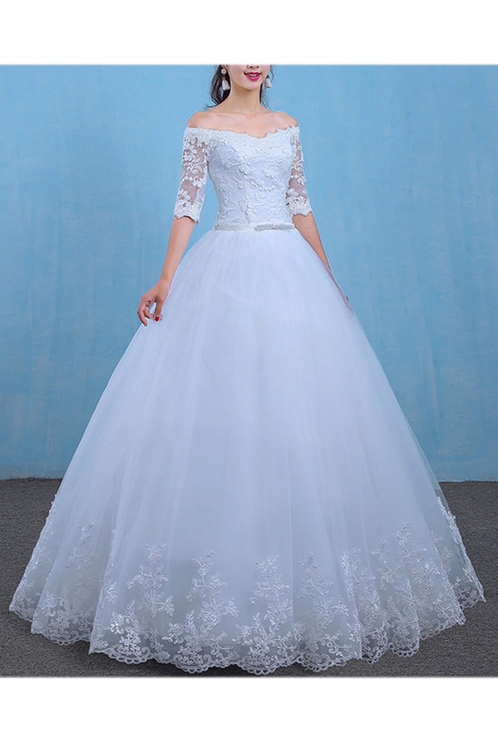 Women Off-Shoulder Half Sleeve Classic Wedding Dress