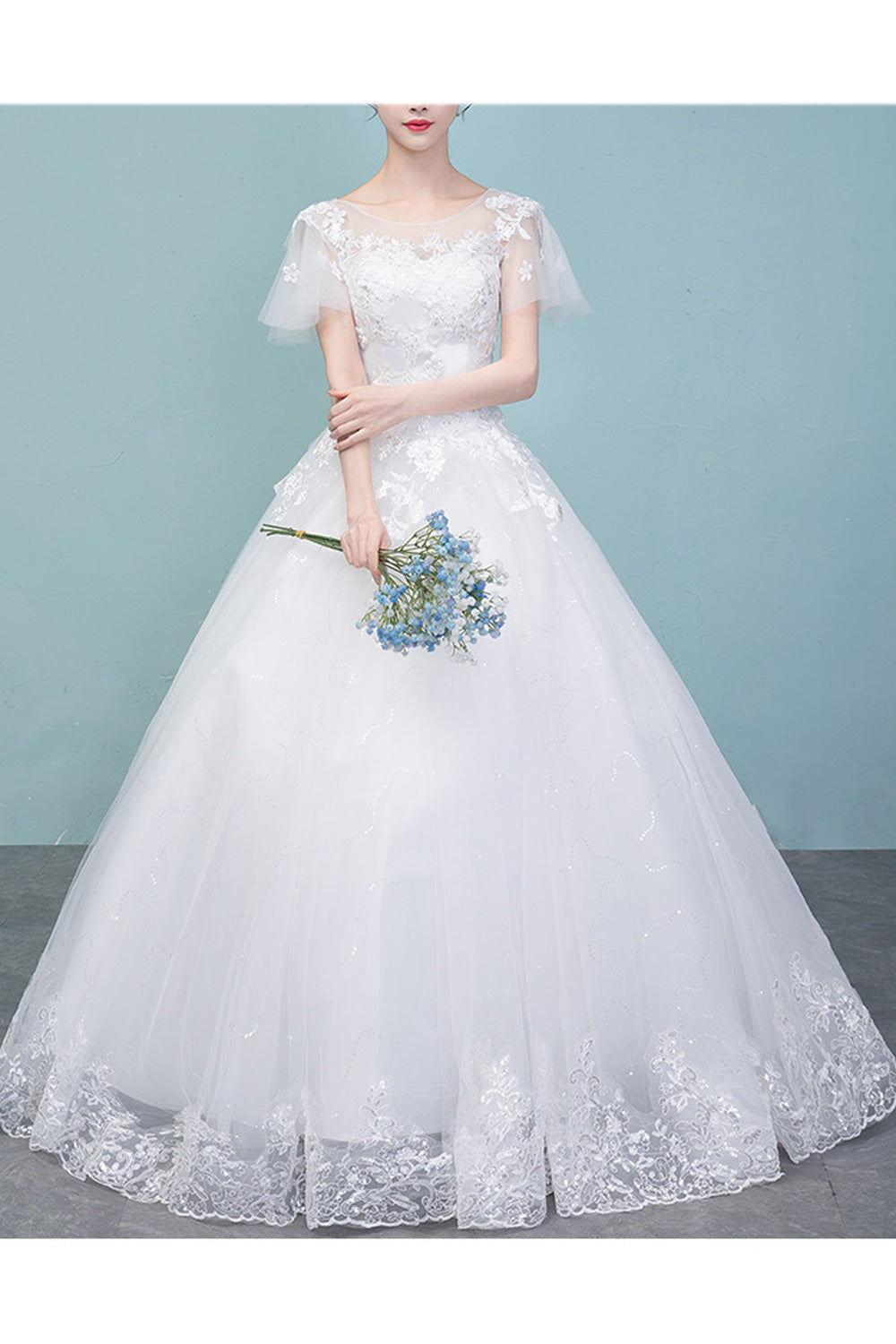 Women Magnificent Flower Embroidered Slim Waist Wedding Dress