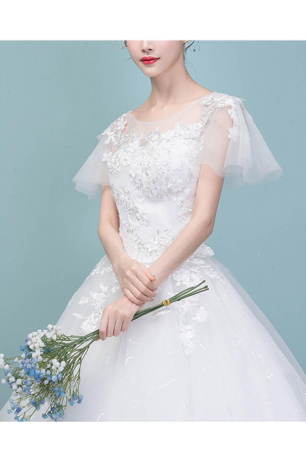 Women Magnificent Flower Embroidered Slim Waist Wedding Dress