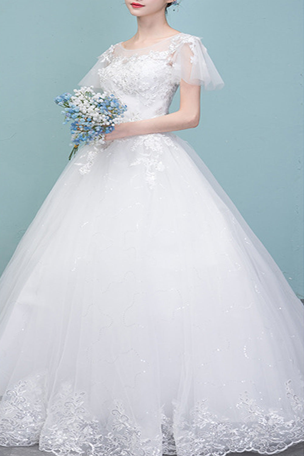 Women Magnificent Flower Embroidered Slim Waist Wedding Dress