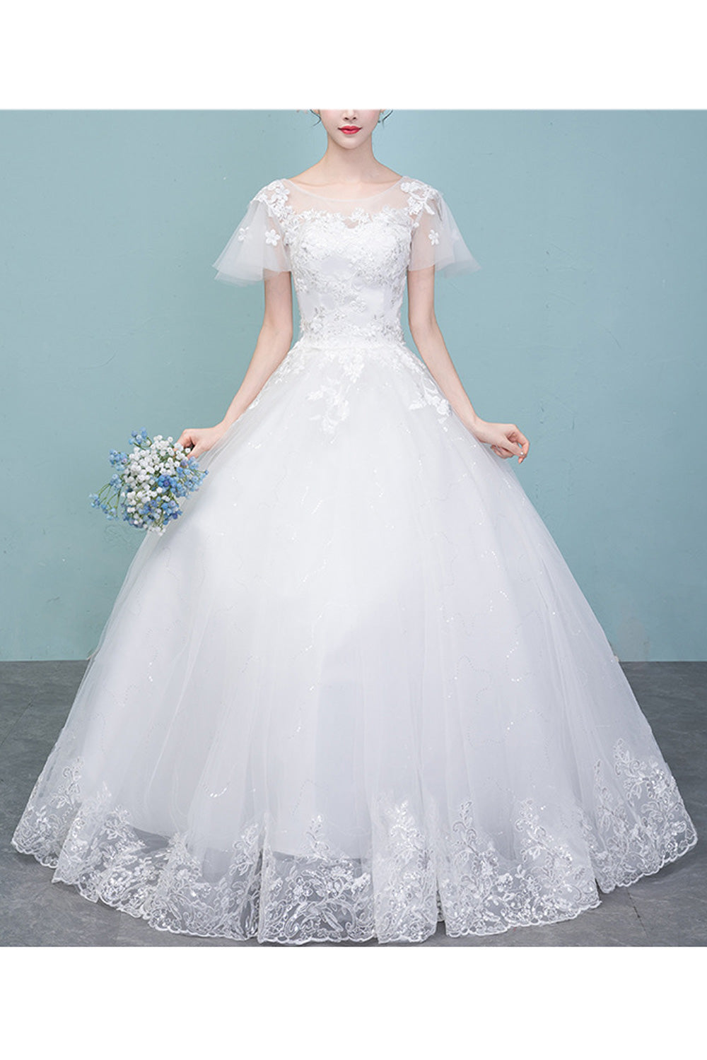 Women Magnificent Flower Embroidered Slim Waist Wedding Dress
