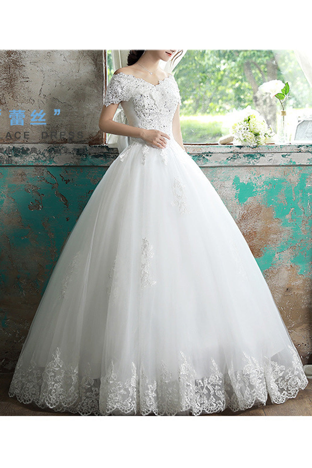 Women V-Neck Style Lace Embroidered Fashionable Wedding Dress
