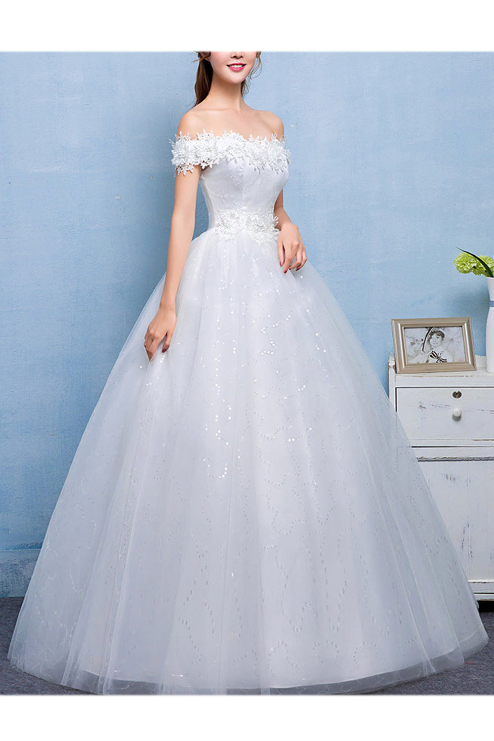 Women Cool Off-Shoulder Solid Colored Shiny Skirt Wedding Dress