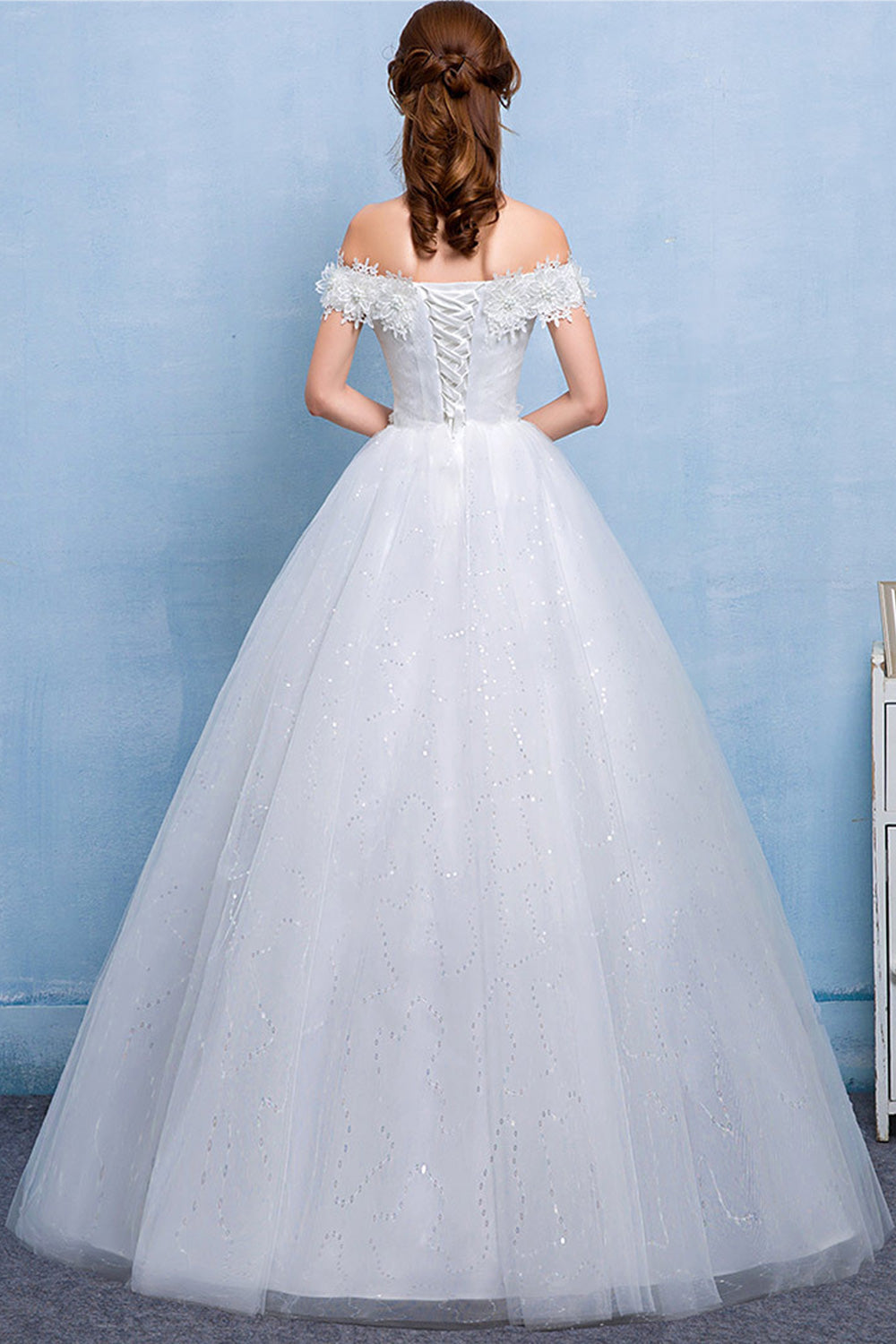 Women Cool Off-Shoulder Solid Colored Shiny Skirt Wedding Dress