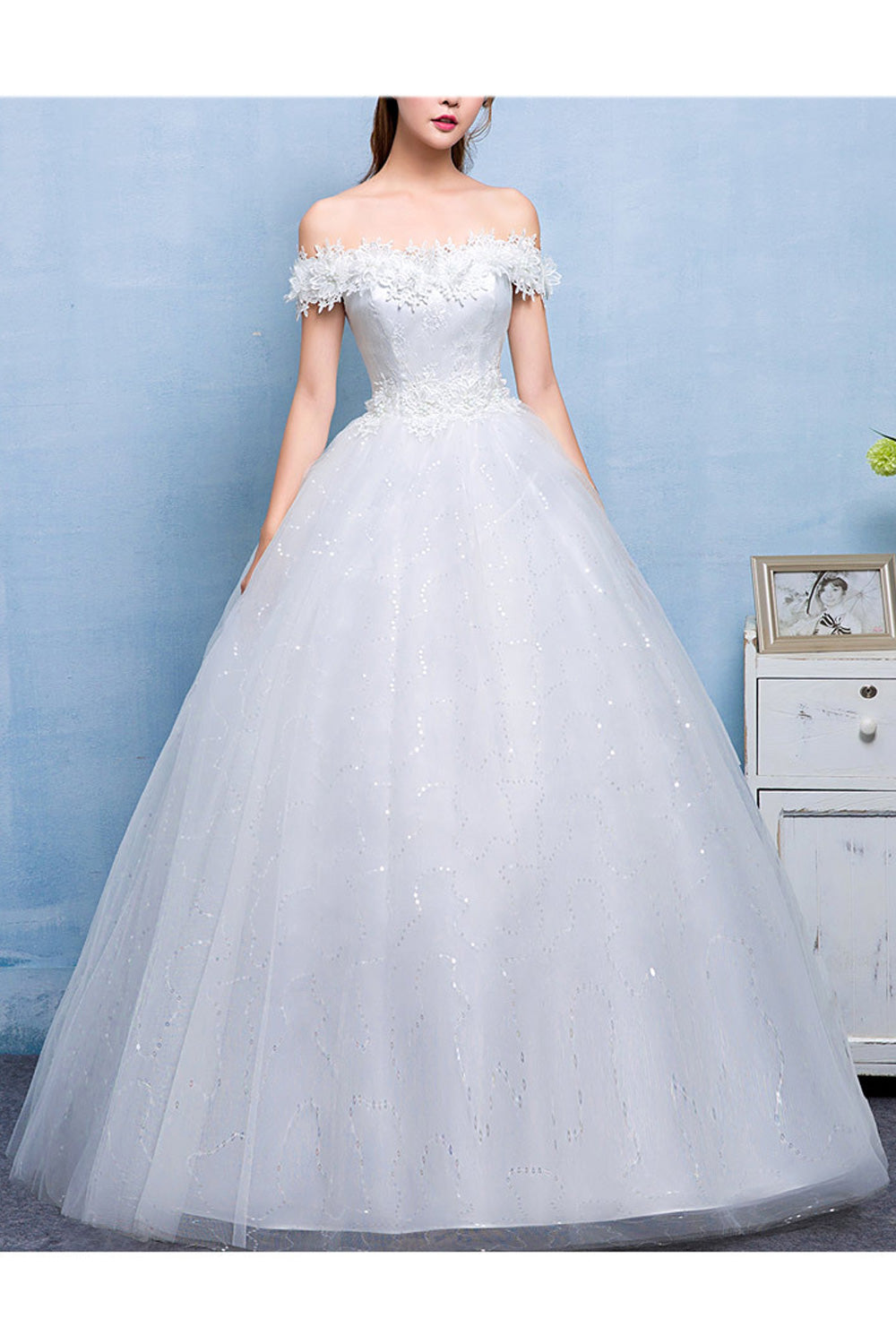 Women Cool Off-Shoulder Solid Colored Shiny Skirt Wedding Dress