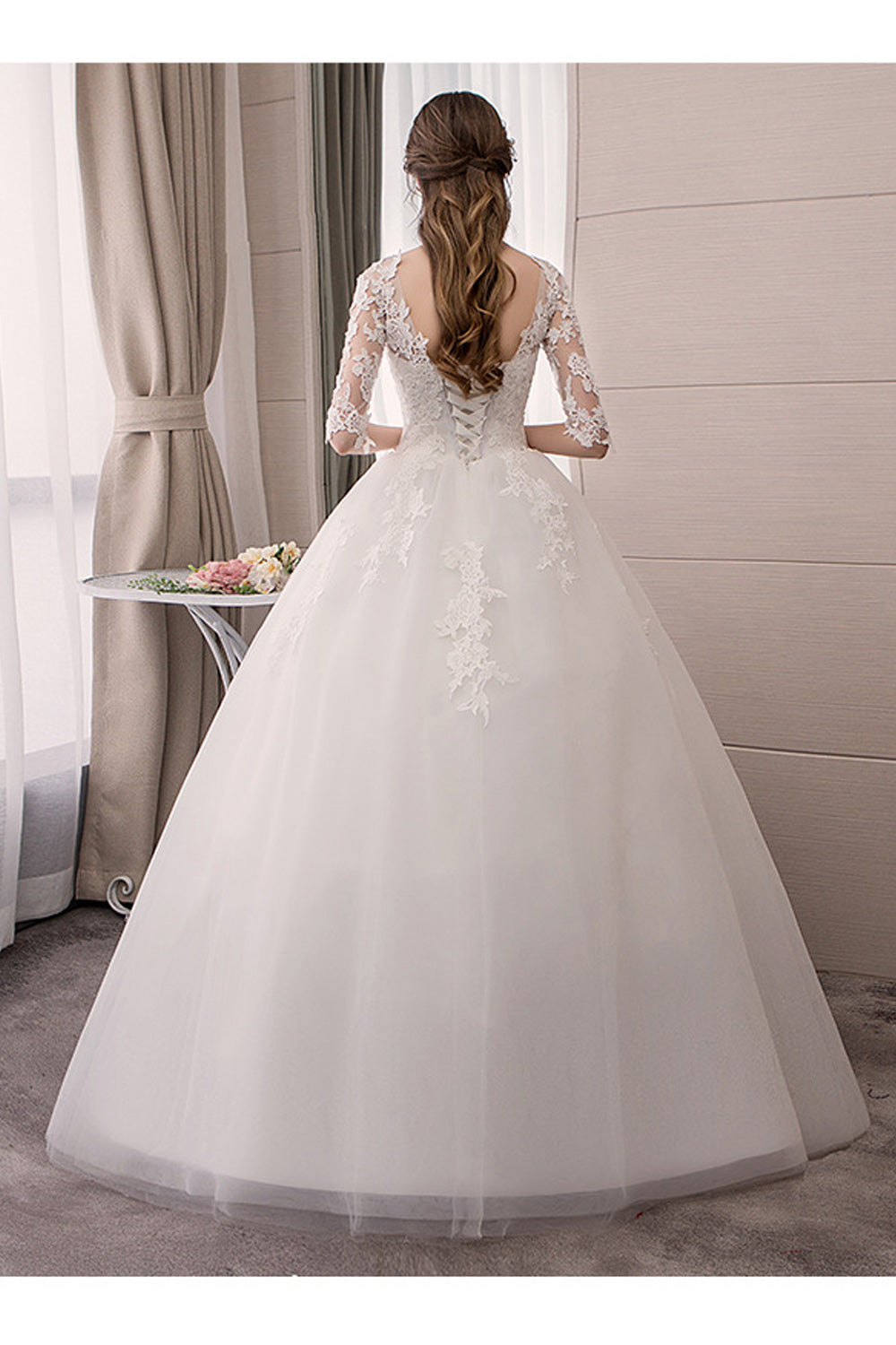 Women Beautiful Embroidered Style Round Neck Wedding Dress