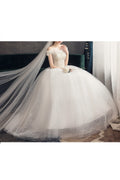 Women Ruffled Off-Shoulder Embroidered Elegant Wedding Dress