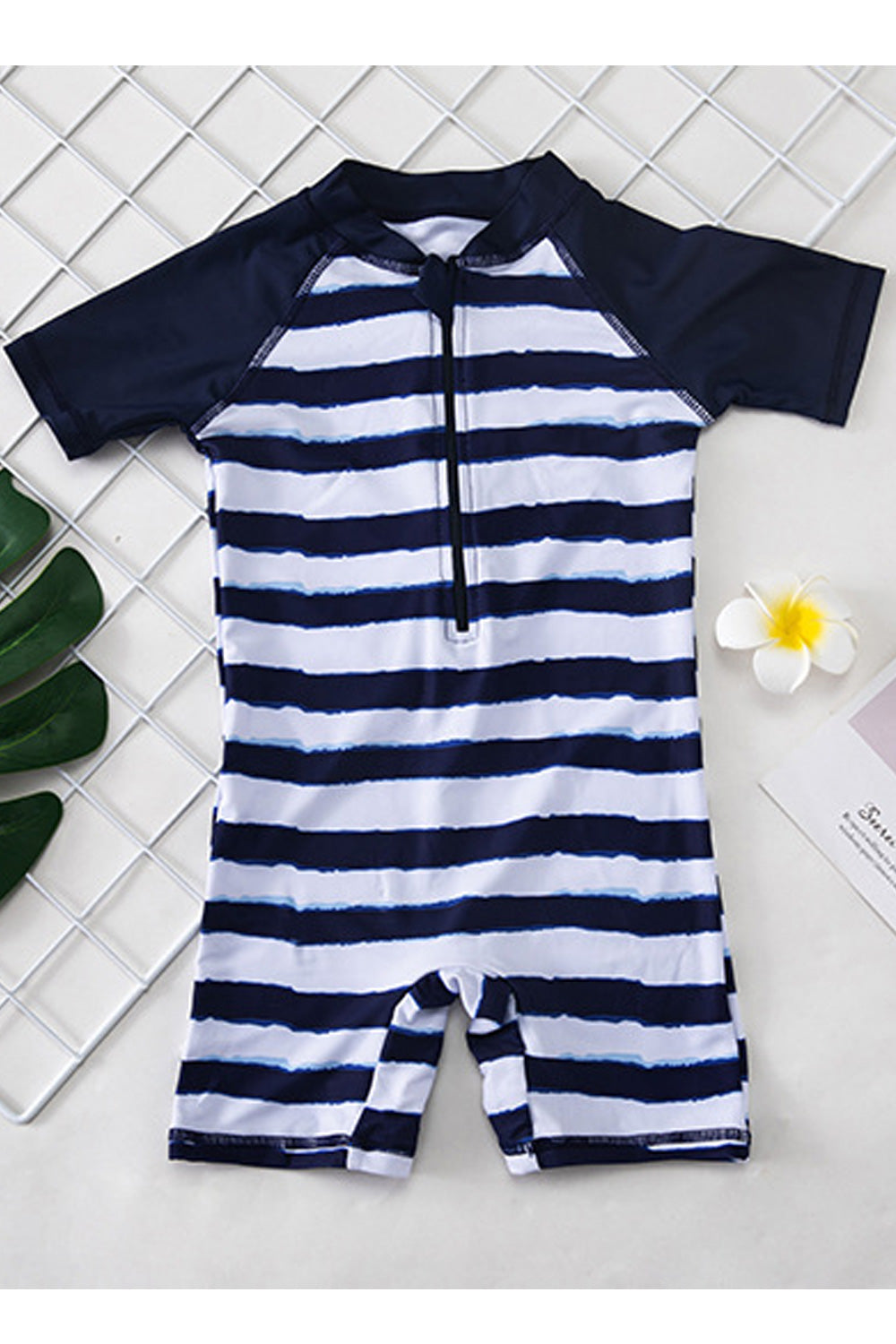 Baby Boys Stylish Striped Pattern Short Sleeve One Piece Swimwear