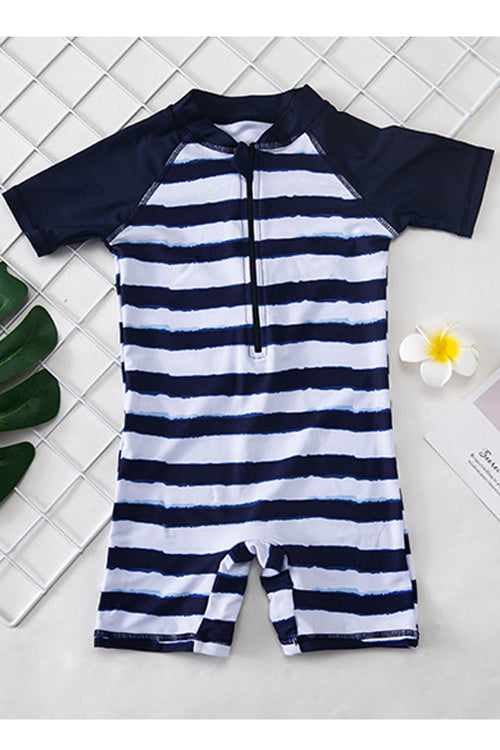 Baby Boys Stylish Striped Pattern Short Sleeve One Piece Swimwear