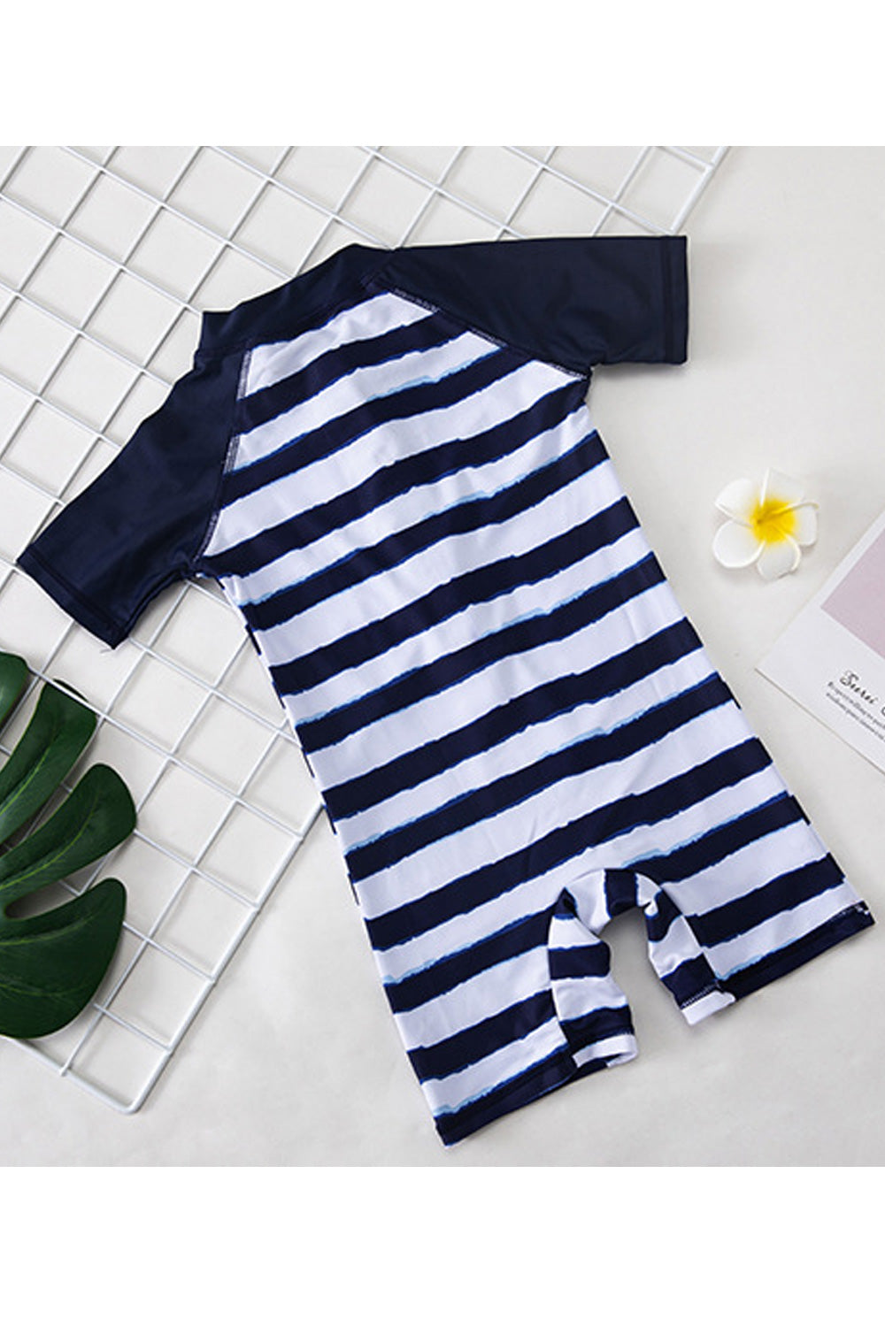 Baby Boys Stylish Striped Pattern Short Sleeve One Piece Swimwear