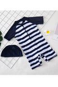 Baby Boys Stylish Striped Pattern Short Sleeve One Piece Swimwear