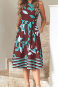 Women Sleeveless Halter Neck Pretty Printed Style Mid Length Soft Dress