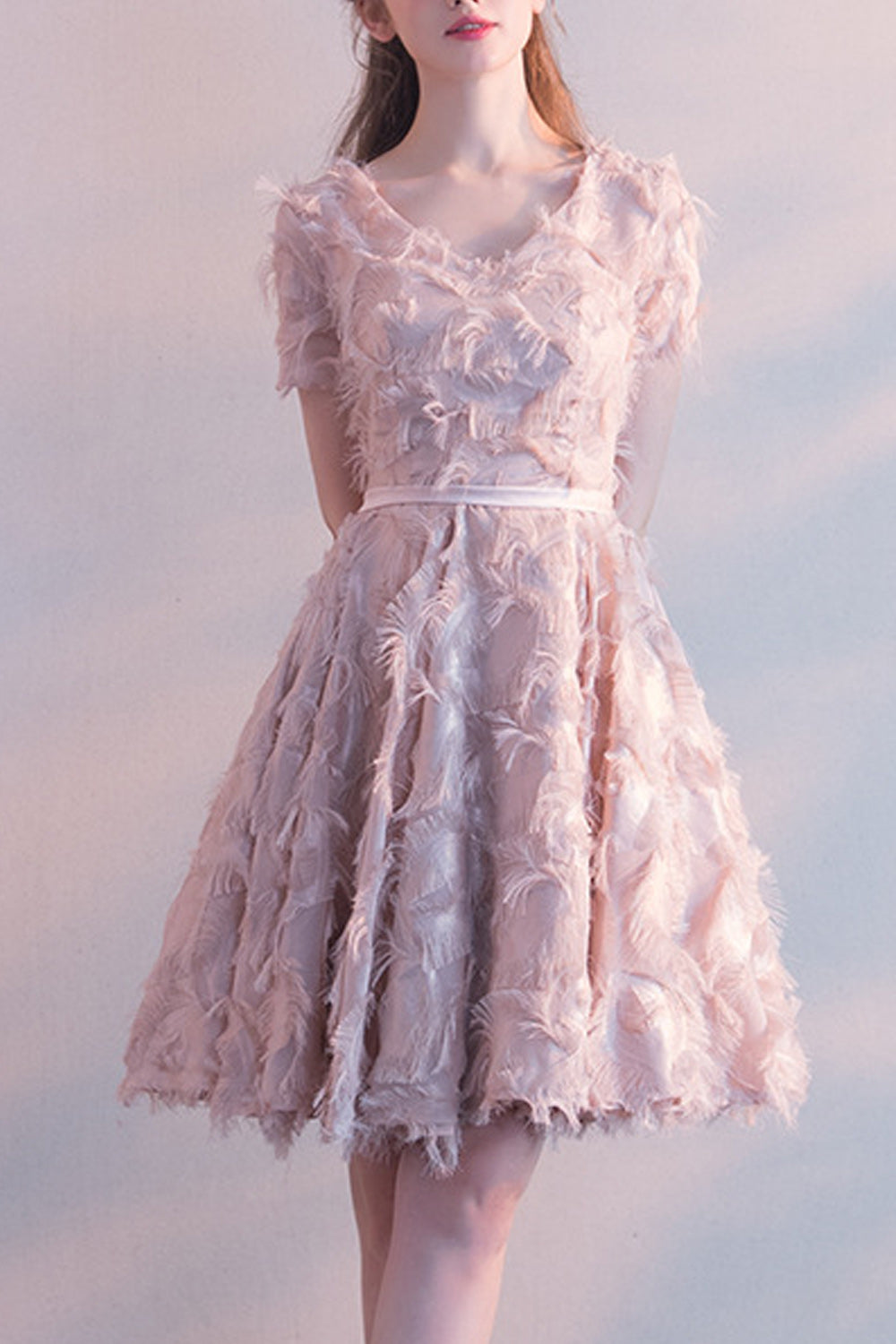 Women Short Sleeve Breathable Skirt Hair Decorated Wedding Party Dress