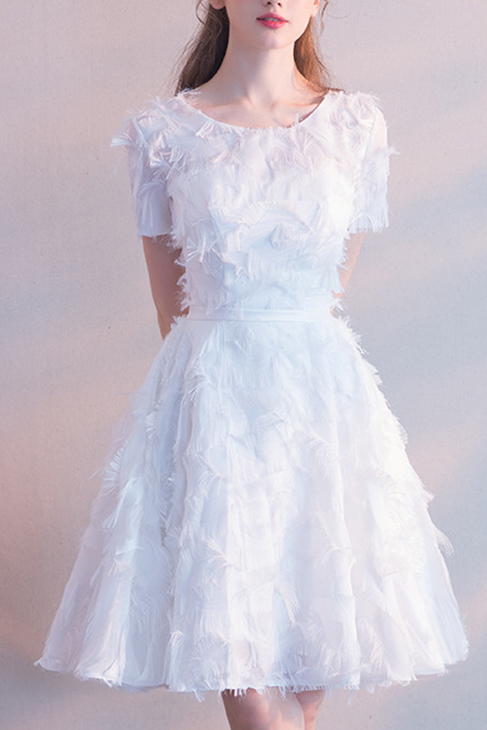 Women Short Sleeve Breathable Skirt Hair Decorated Wedding Party Dress