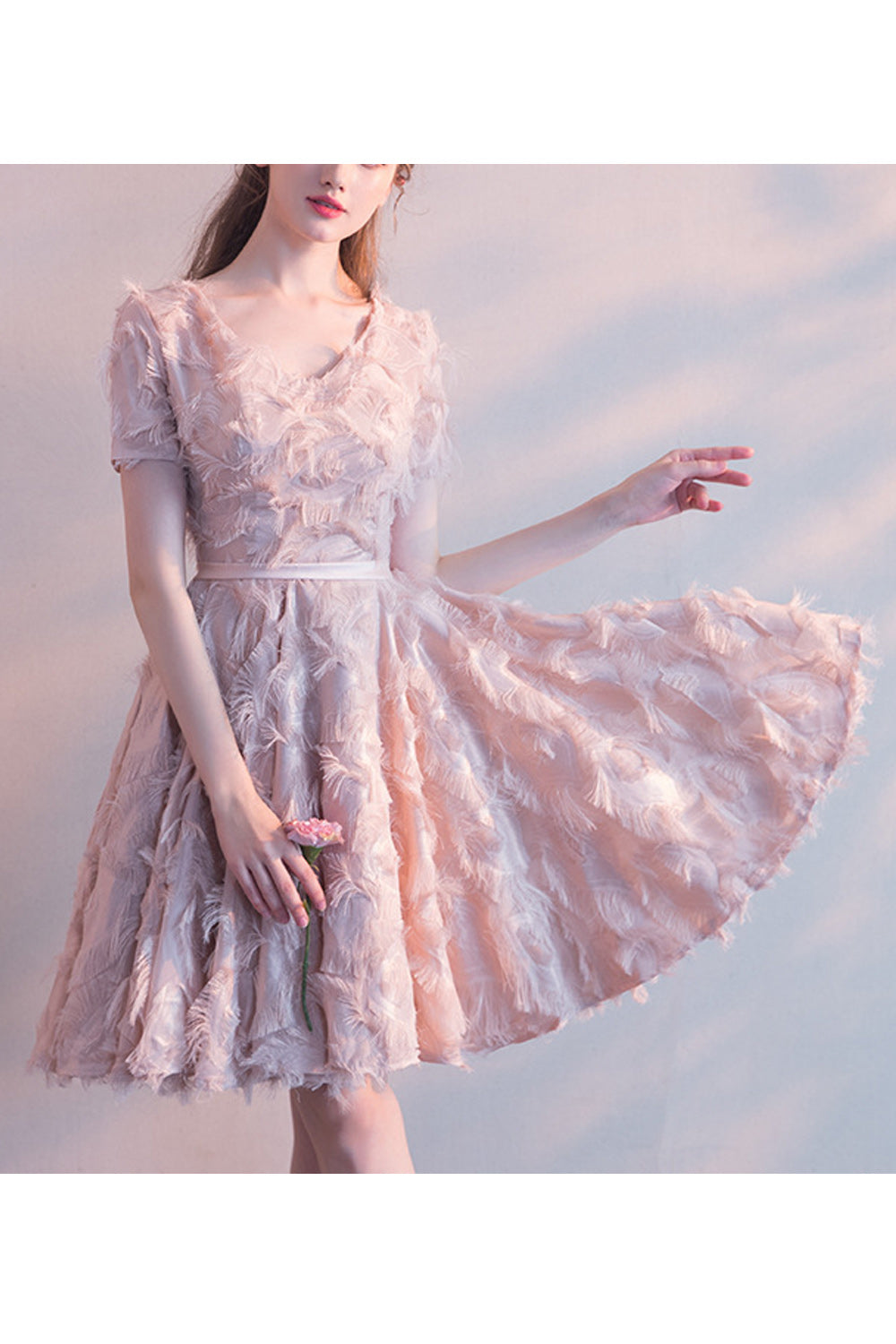 Women Short Sleeve Breathable Skirt Hair Decorated Wedding Party Dress