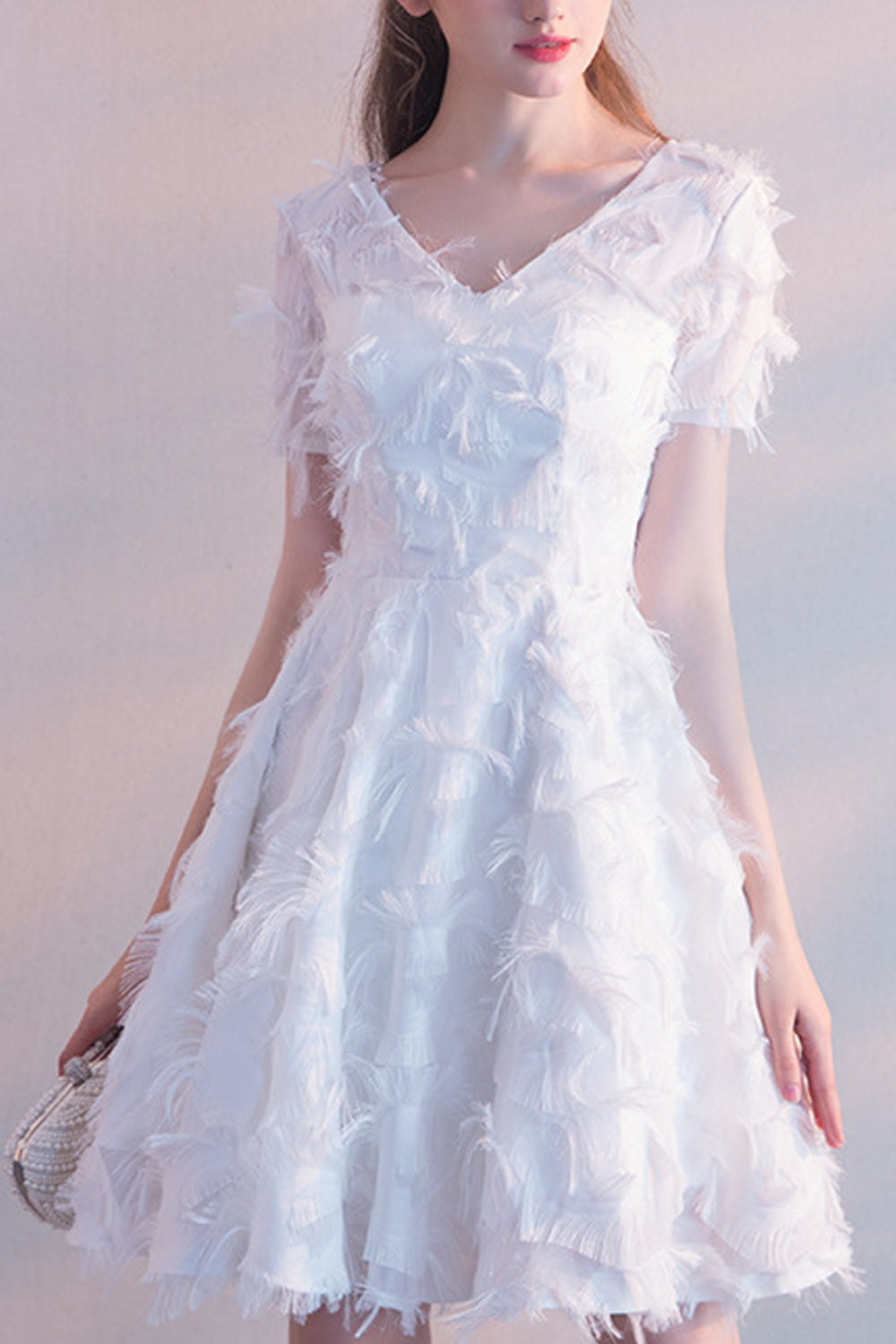 Women Short Sleeve Breathable Skirt Hair Decorated Wedding Party Dress