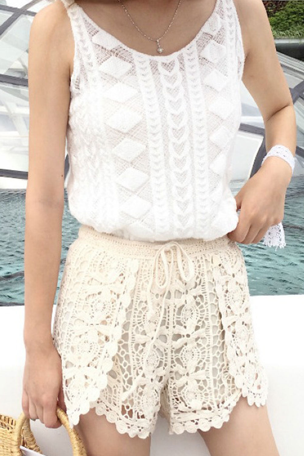 Women Drawstring Waist Lace Up Casual Short