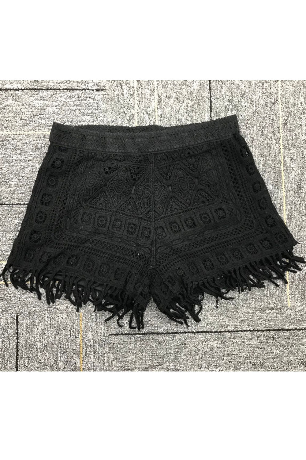 Women Lace Up Tassel Hem Tie Waist Summer Short