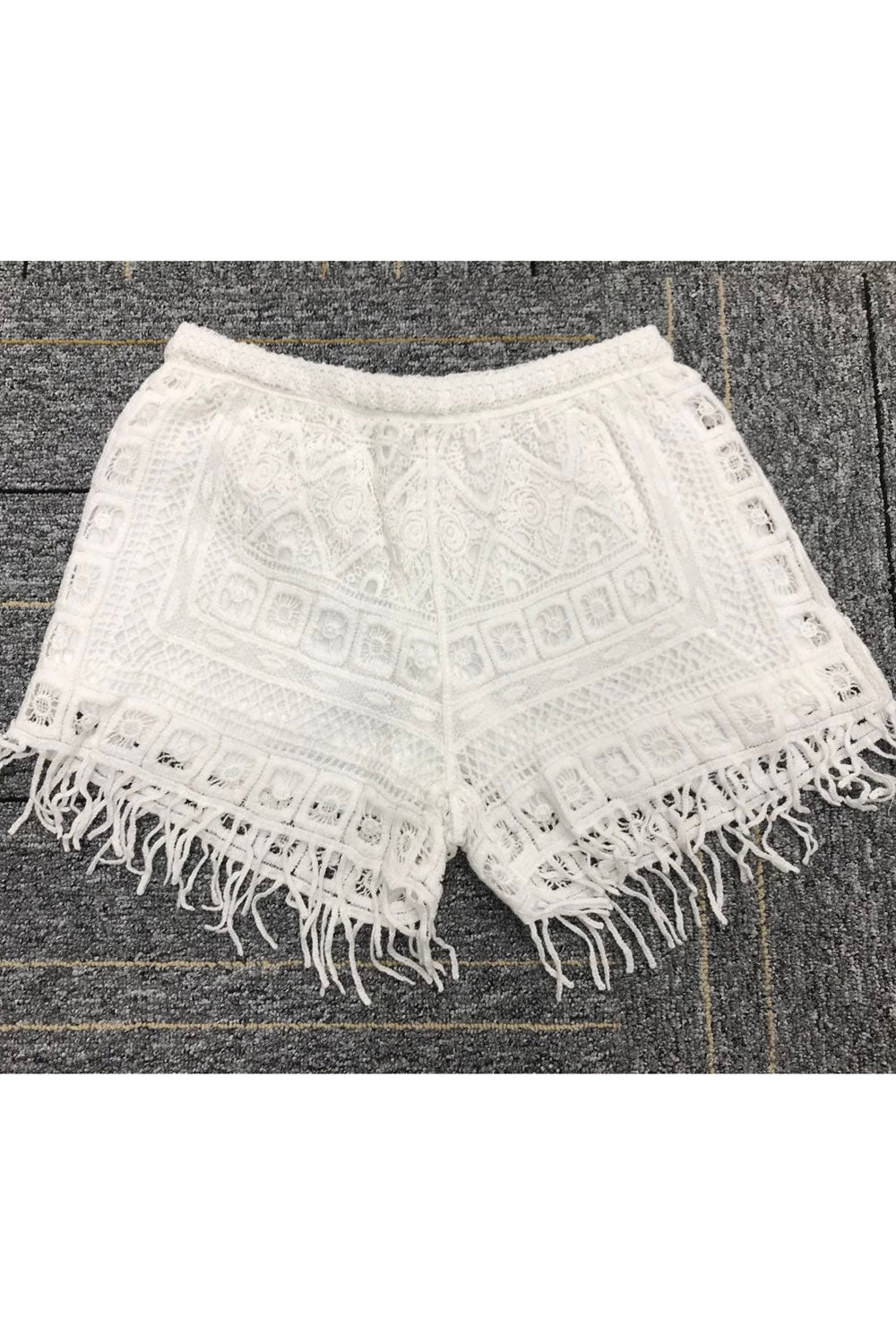 Women Lace Up Tassel Hem Tie Waist Summer Short