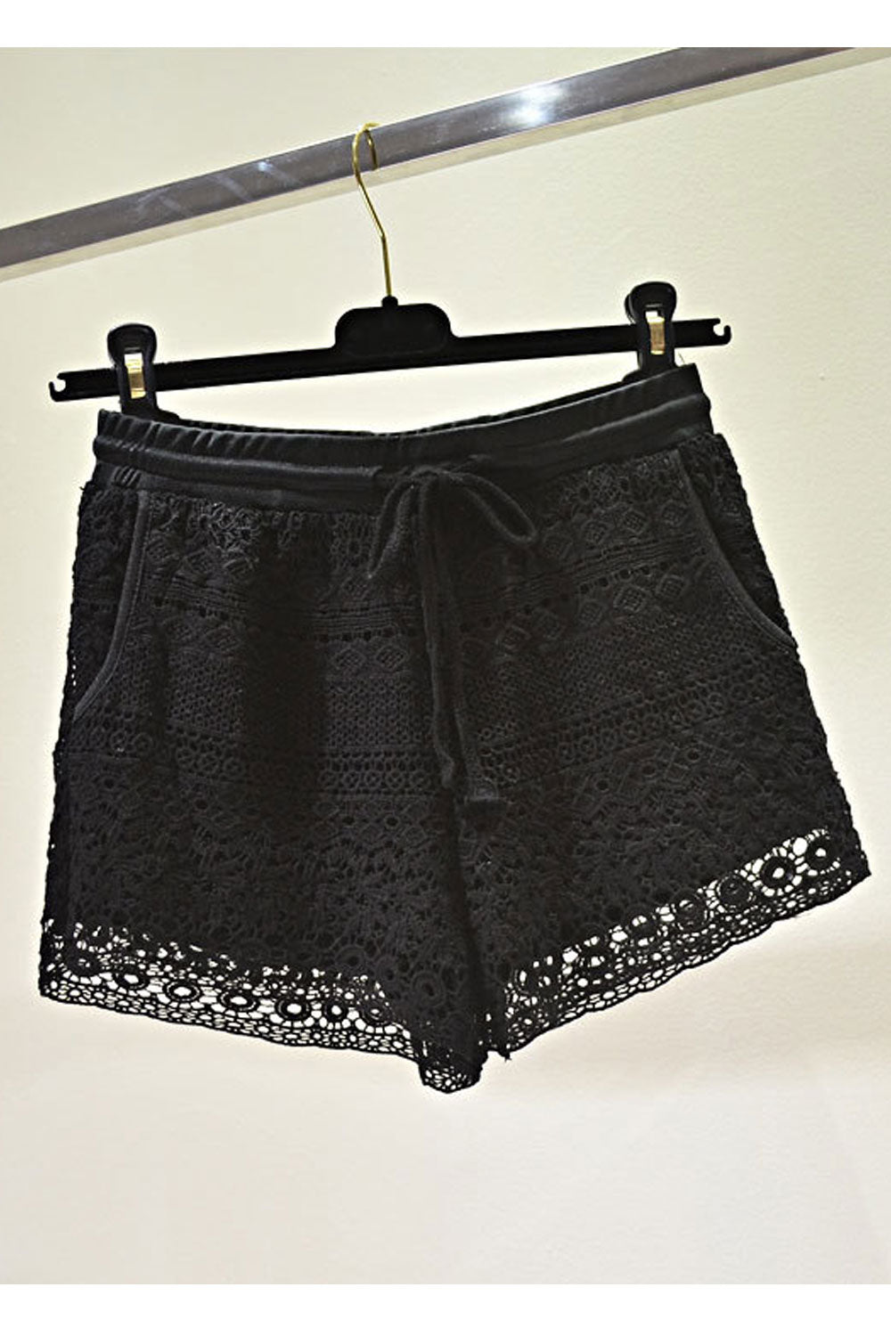 Women Drawstring Hollow Lace Summer Soft Shorts