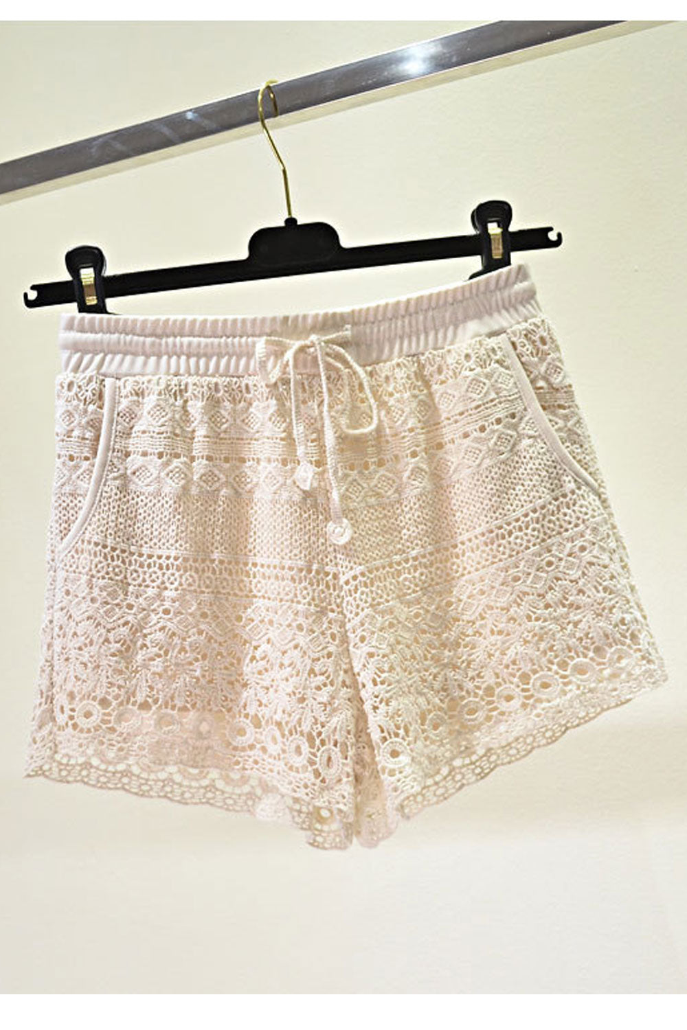 Women Drawstring Hollow Lace Summer Soft Shorts