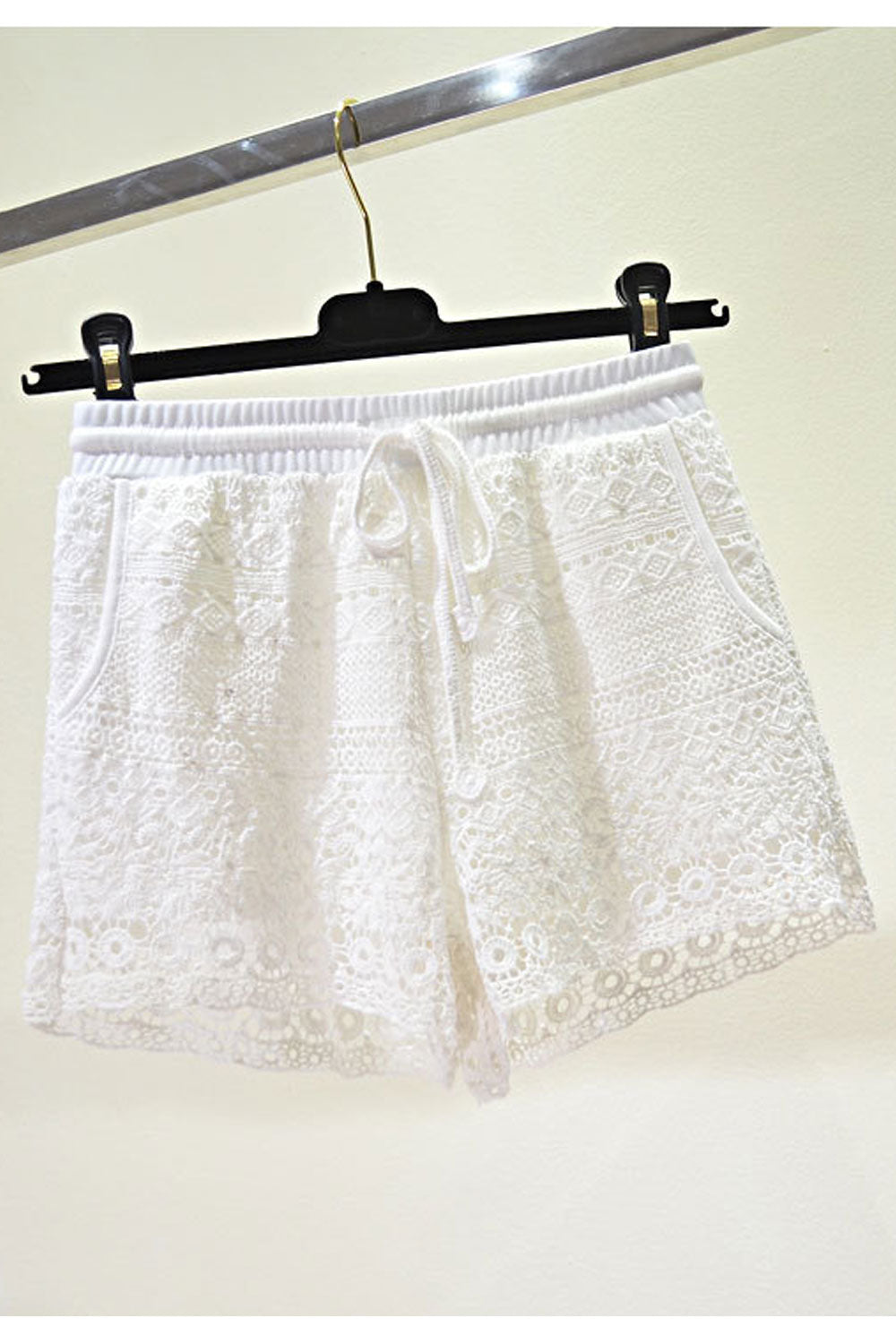 Women Drawstring Hollow Lace Summer Soft Shorts
