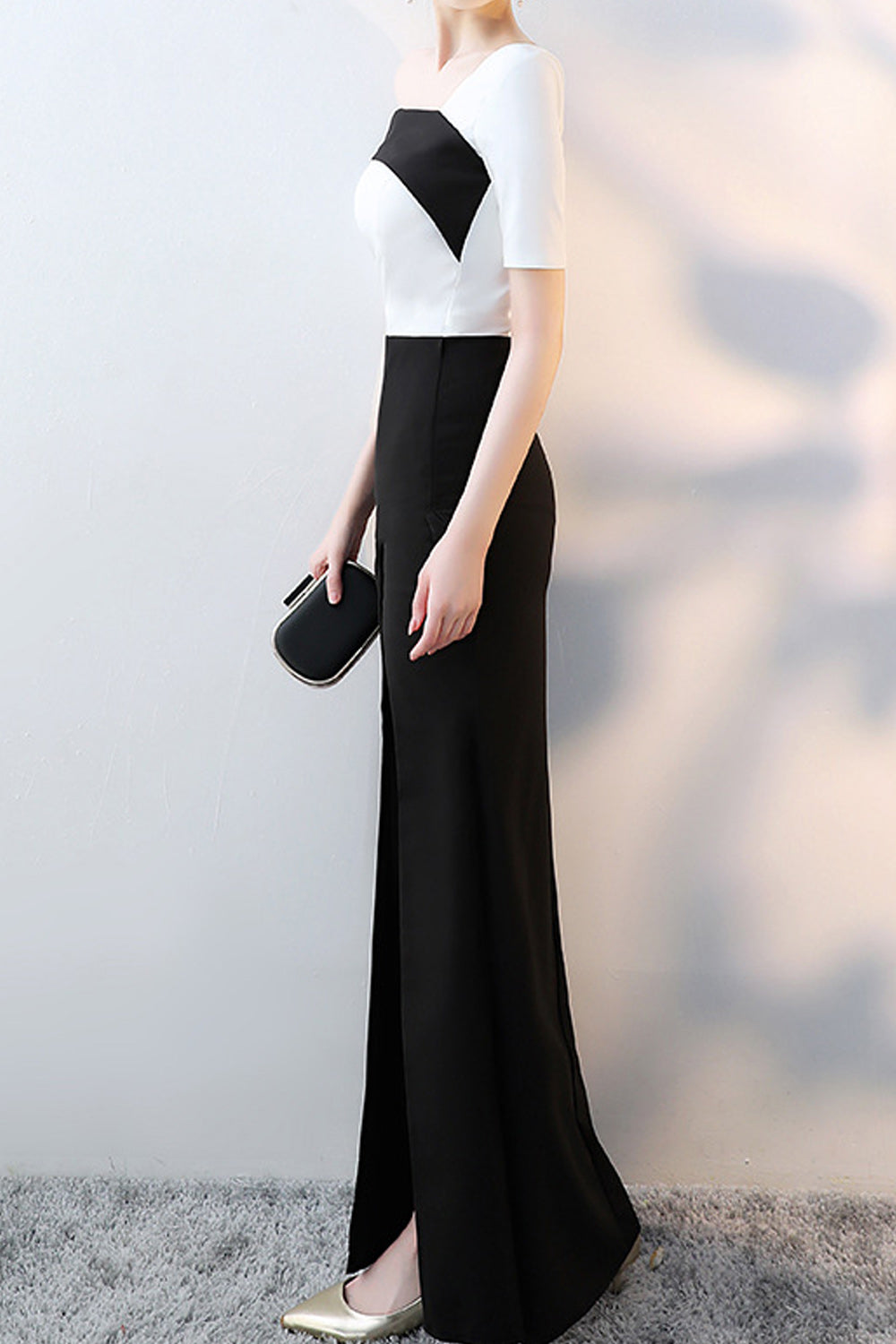 Women Slit Hem Fashionable One Shoulder Styled Evening Party Dress