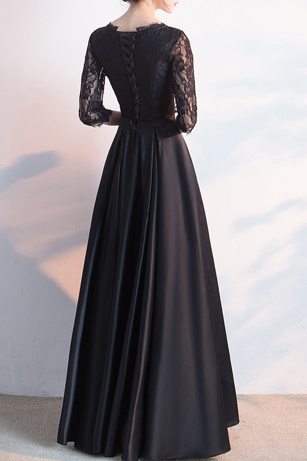 Women Elegant Solid Colored Soft Long Skirt Elbow Sleeve Evening Party Dress