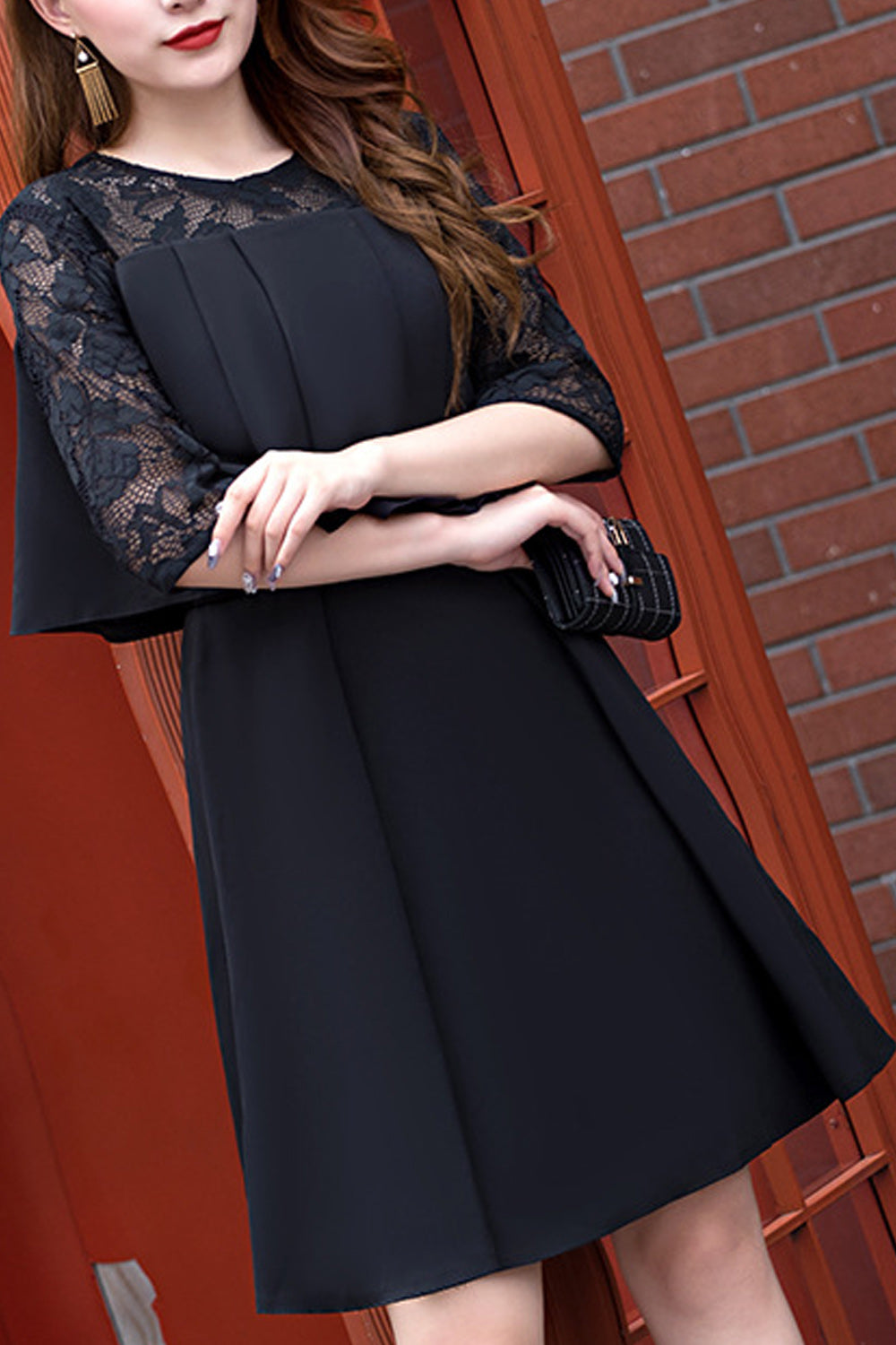 Women Half Sleeve Round Neck Smooth Skirt Breathable Evening Party Dress