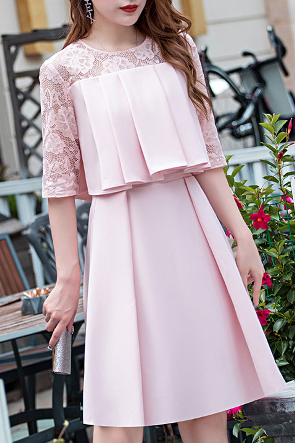 Women Half Sleeve Round Neck Smooth Skirt Breathable Evening Party Dress