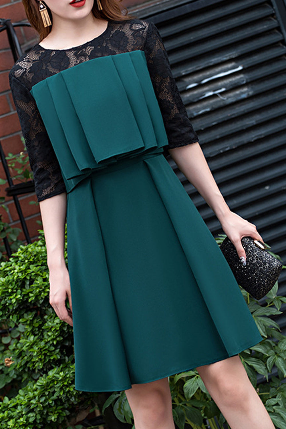 Women Half Sleeve Round Neck Smooth Skirt Breathable Evening Party Dress