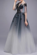 Women Half Sleeve Double Shaded Embroidered Thin Round Neck Party Dress