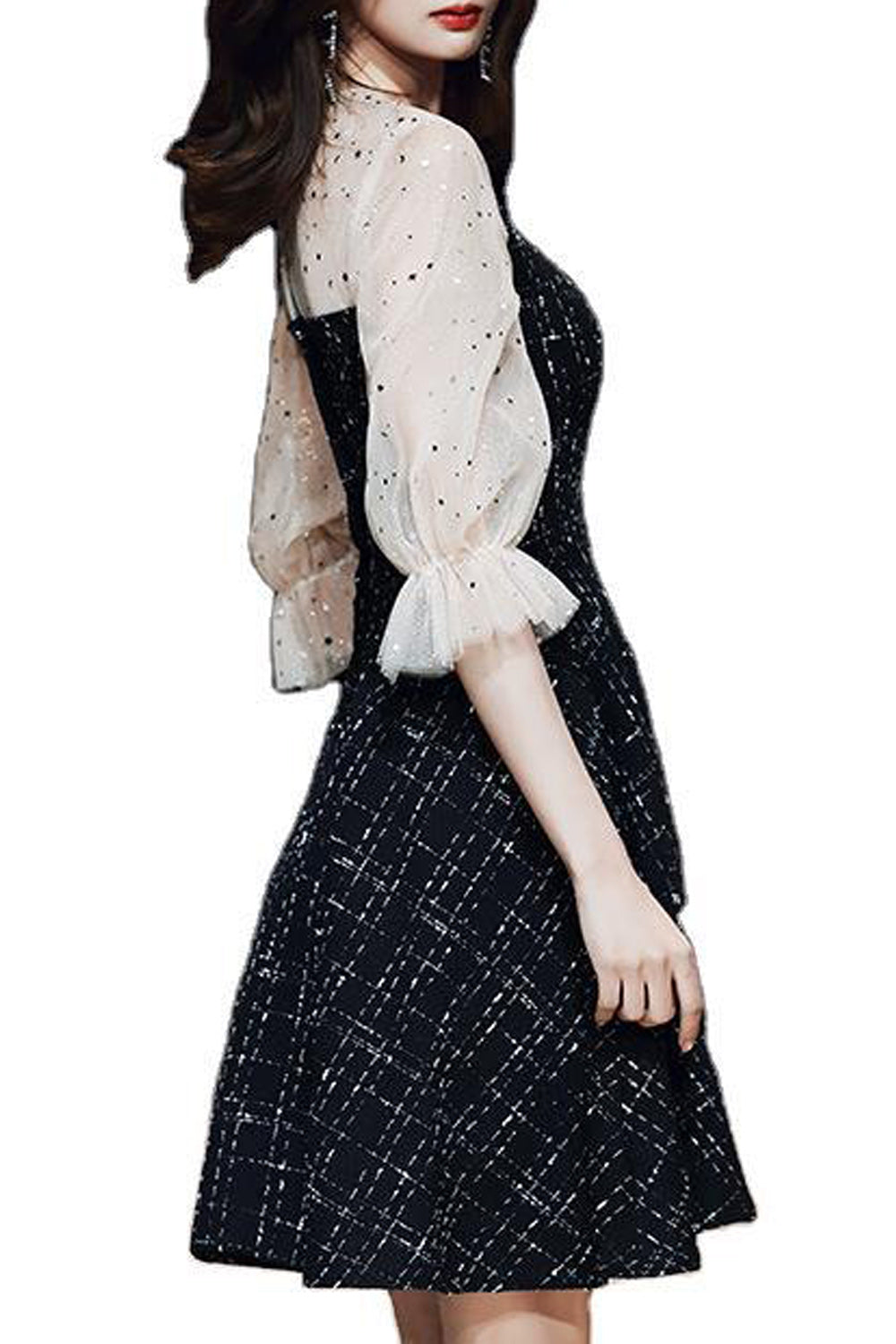 Women V-Neck Style Thin Long Sleeve Classy Evening Dress
