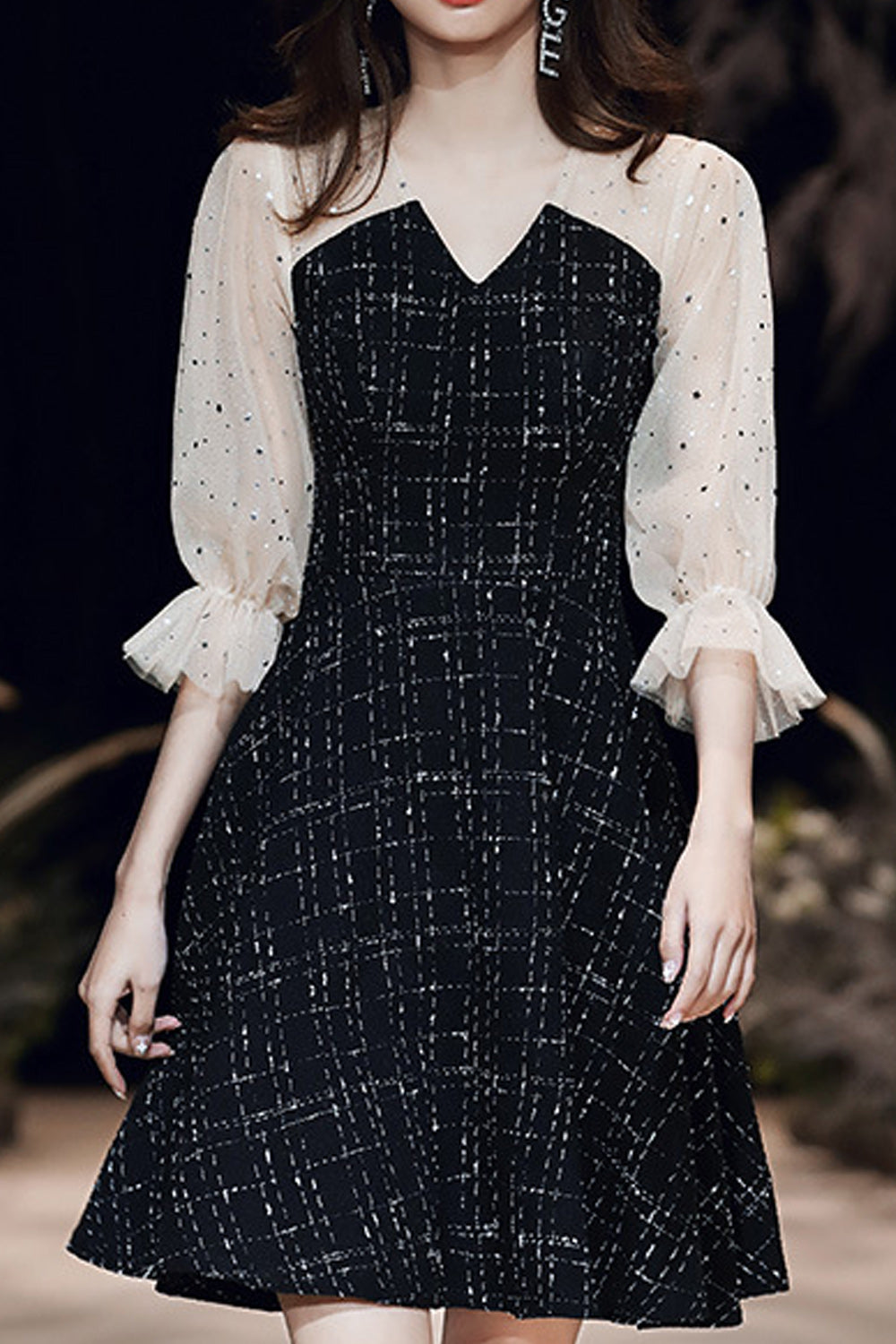 Women V-Neck Style Thin Long Sleeve Classy Evening Dress