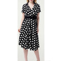 Women Collar Neck Plus Size Polka Dot Dress