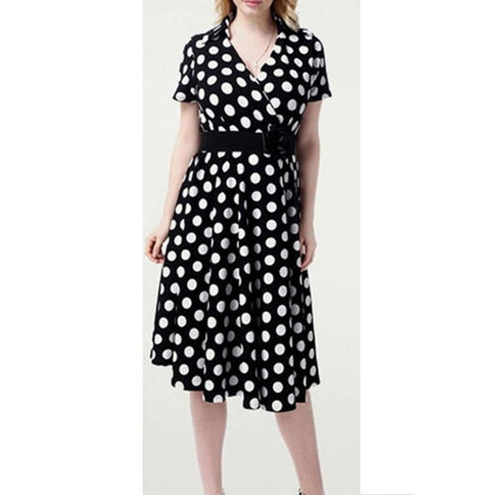 Women Collar Neck Plus Size Polka Dot Dress