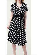 Women Collar Neck Plus Size Polka Dots Dress Black