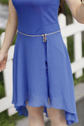 KettyMore Women Broch Decorated Neck Bodycon Two Piece Dress Blue