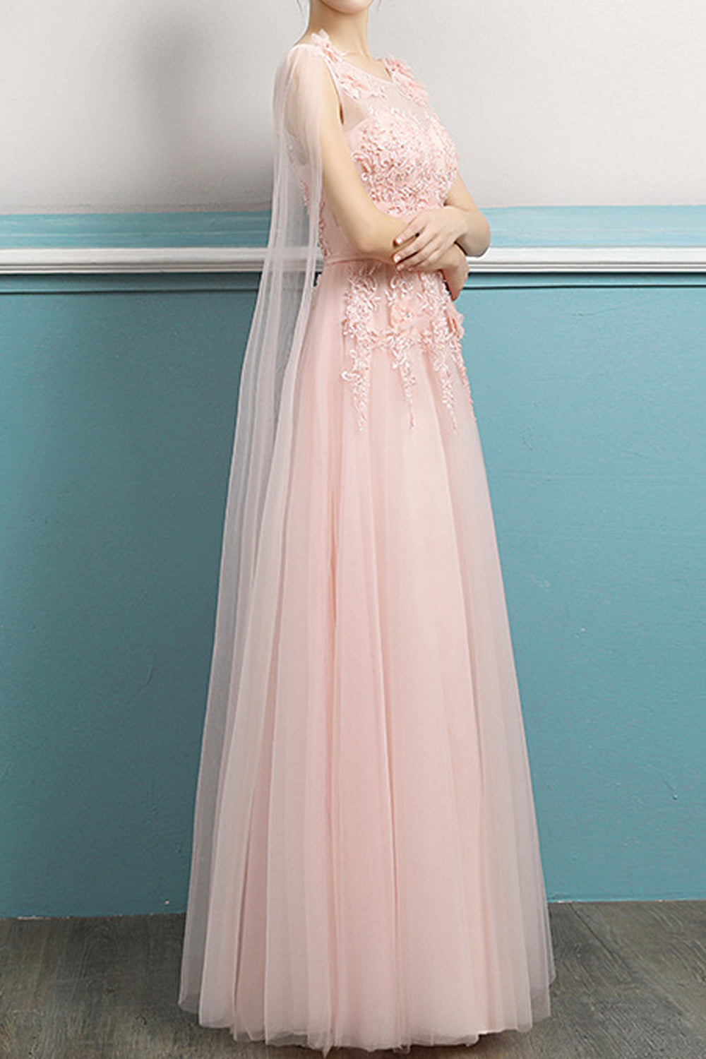Women Thin Round Neck Embroidered Style Long Length Soft Evening Dress