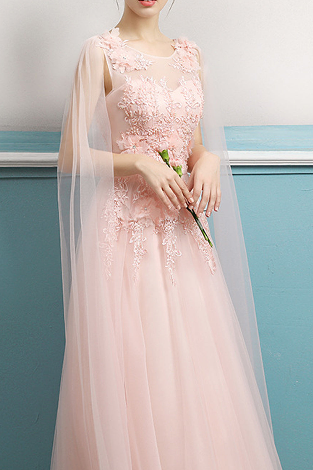 Women Thin Round Neck Embroidered Style Long Length Soft Evening Dress