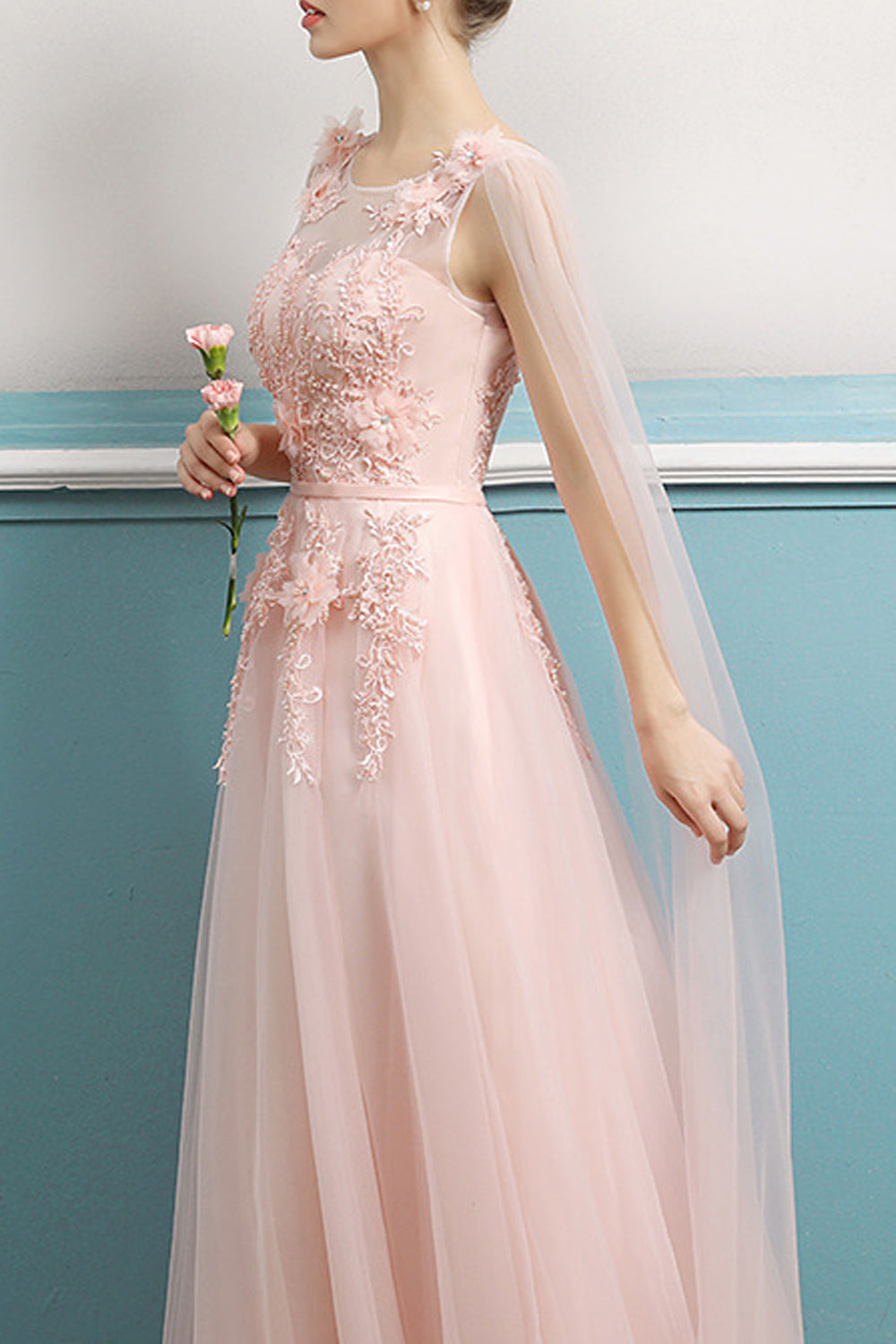 Women Thin Round Neck Embroidered Style Long Length Soft Evening Dress
