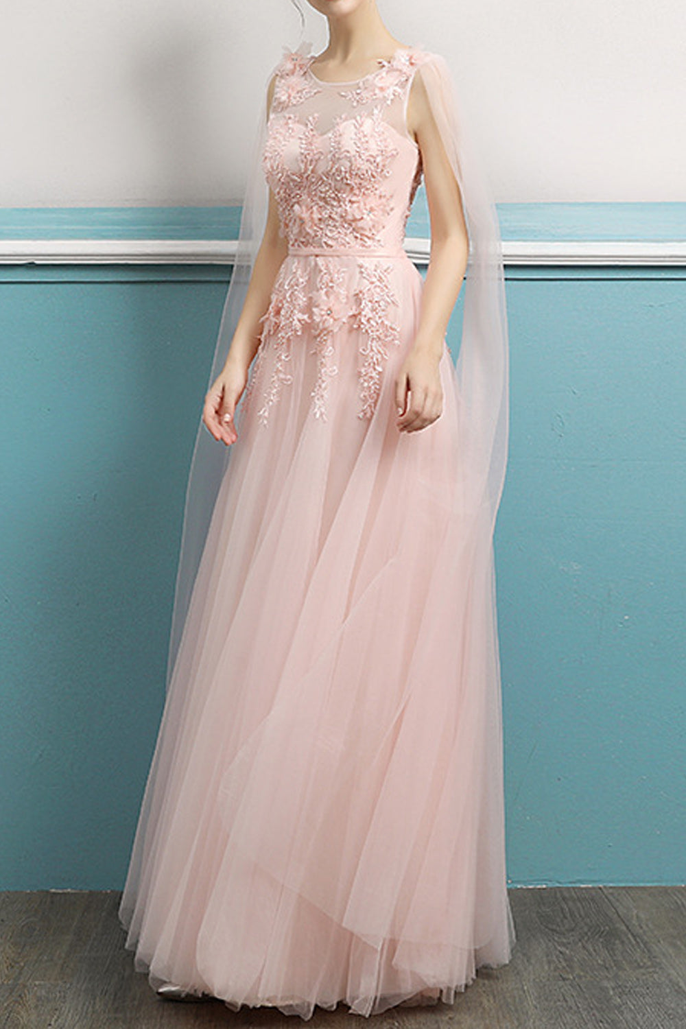 Women Thin Round Neck Embroidered Style Long Length Soft Evening Dress