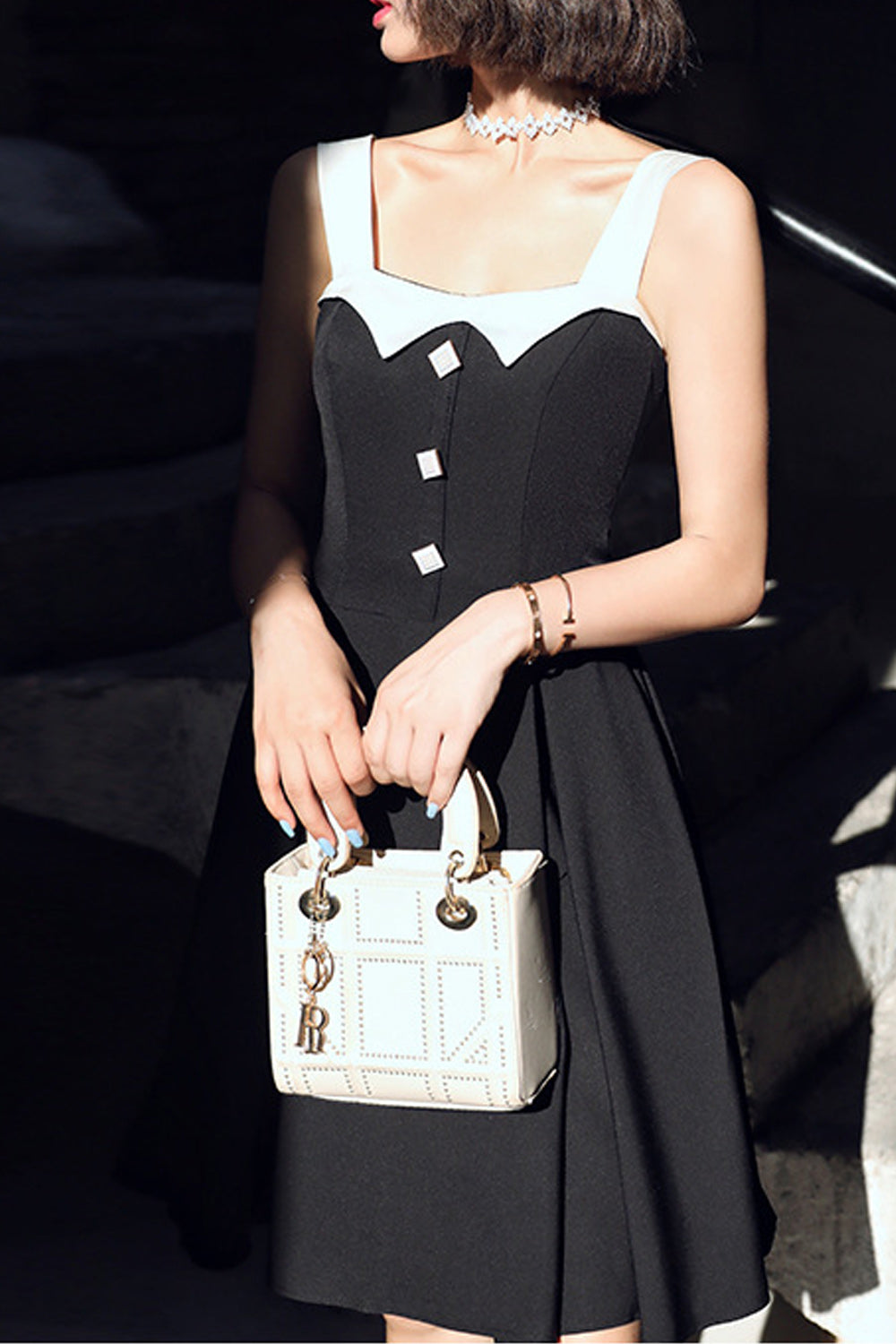 Women Small Zipper Closure Strap Neck Soft Easy Party Dress