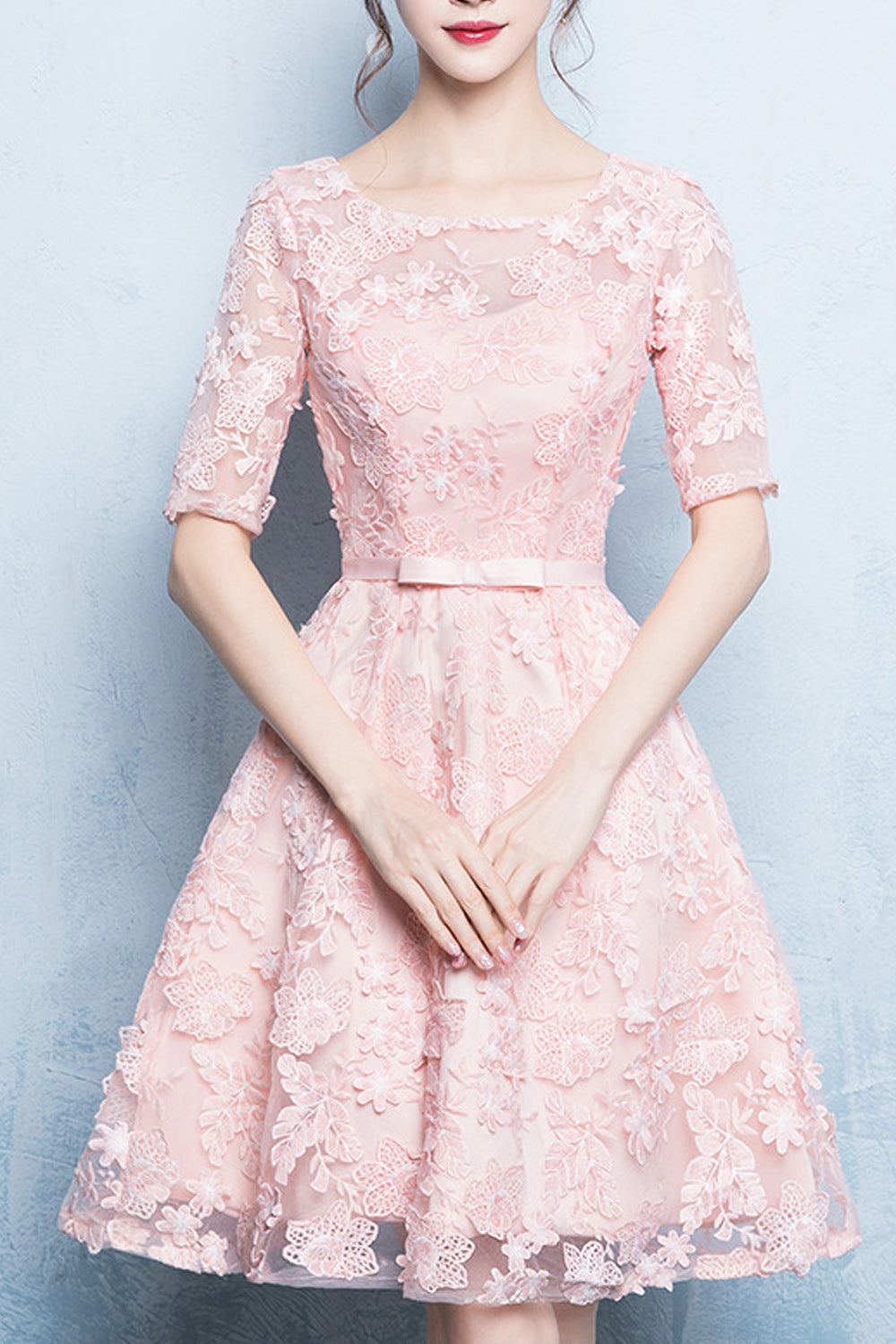 Women Half Sleeve Short Skirt Beautiful Embroidered Style Party Dress